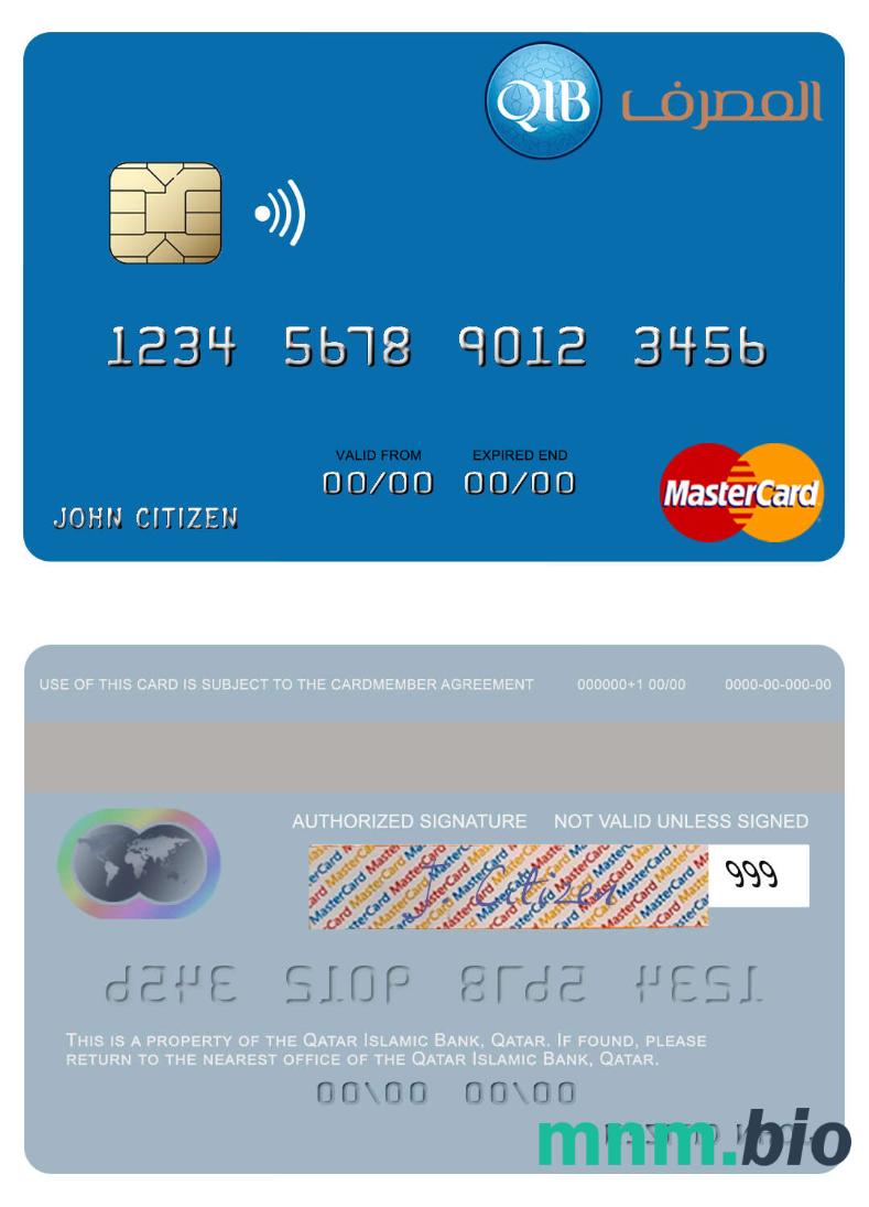 Qatar Islamic Bank przykład karty mastercard w formacie PSD